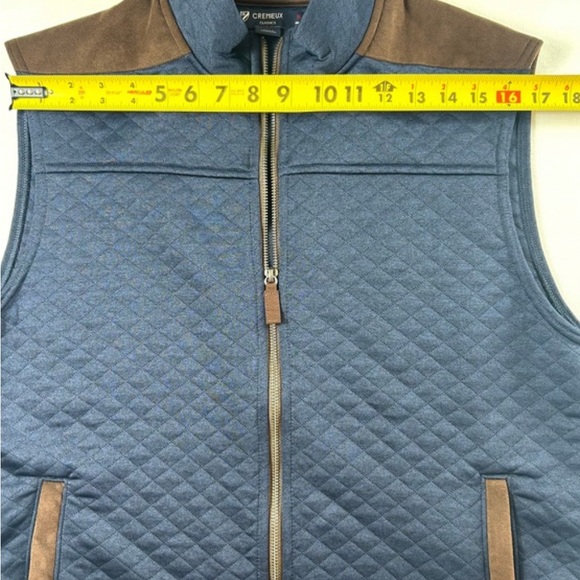 Men's Cremieux Classics Navy Quilted Vest with Brown Trim - Picture 8 of 10